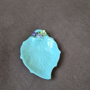 Leaf-Shaped Ceramic Dish with Floral Accent